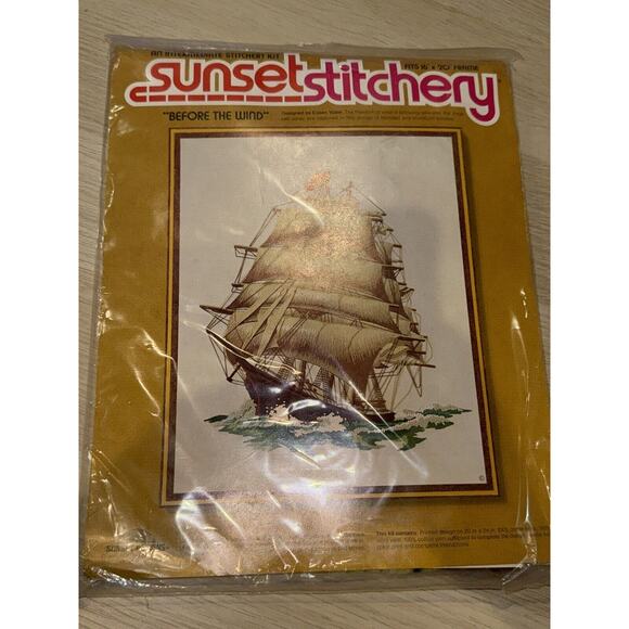 Vtg Sunset Stitchery Kit Before the Wind 1977 Sailing Embroidery SEALED Complete - Picture 1 of 4